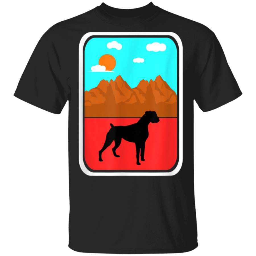 Retro Silhouette Boxer Sun And Mountain Design Dog Lover Tshirt