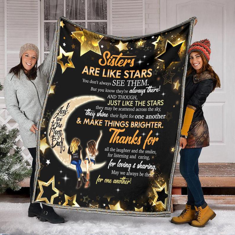 To My Sister Love You To The Moon Quilt Fleece Blanket ,Mink Blanket,Sherpa Blanket,Gifts For Sister Family Home Decor Bedding Couch Sofa Soft And Comfy