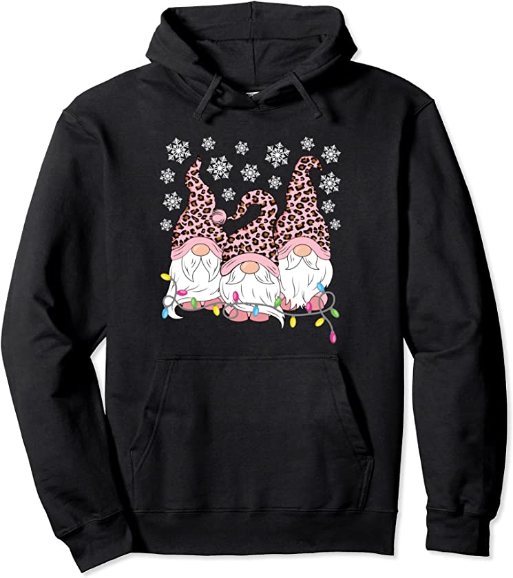 Pink Leopard Print Gnomes Xmas Funny Christmas Gnome Women Pullover Hoodie