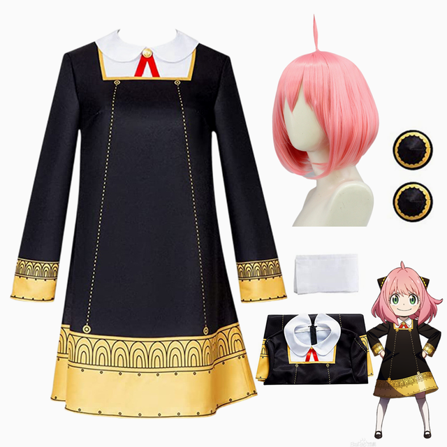 Adults Kids Anime SPY X FAMILY Anya Forger Cosplay Costume Black Dress Uniform alx