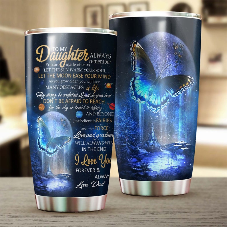 Sparkle Blue Butterfly Moonlight To My Daughter From Dad Tumbler-Birthday Gift Christmas Gift For Butterfly Lover For Daughter