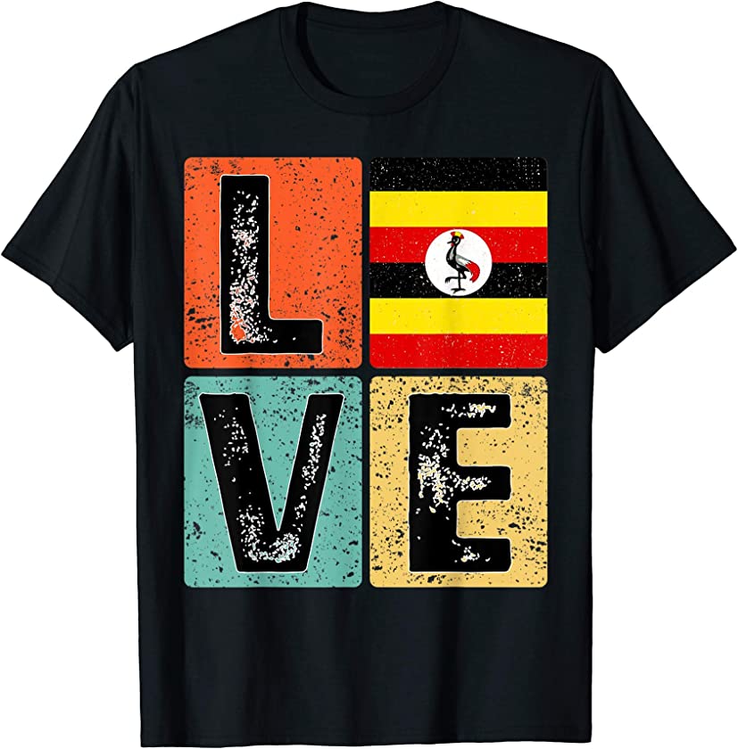 Vintage Retro I Love Uganda Flag for Ugandan Pride Design T-Shirt