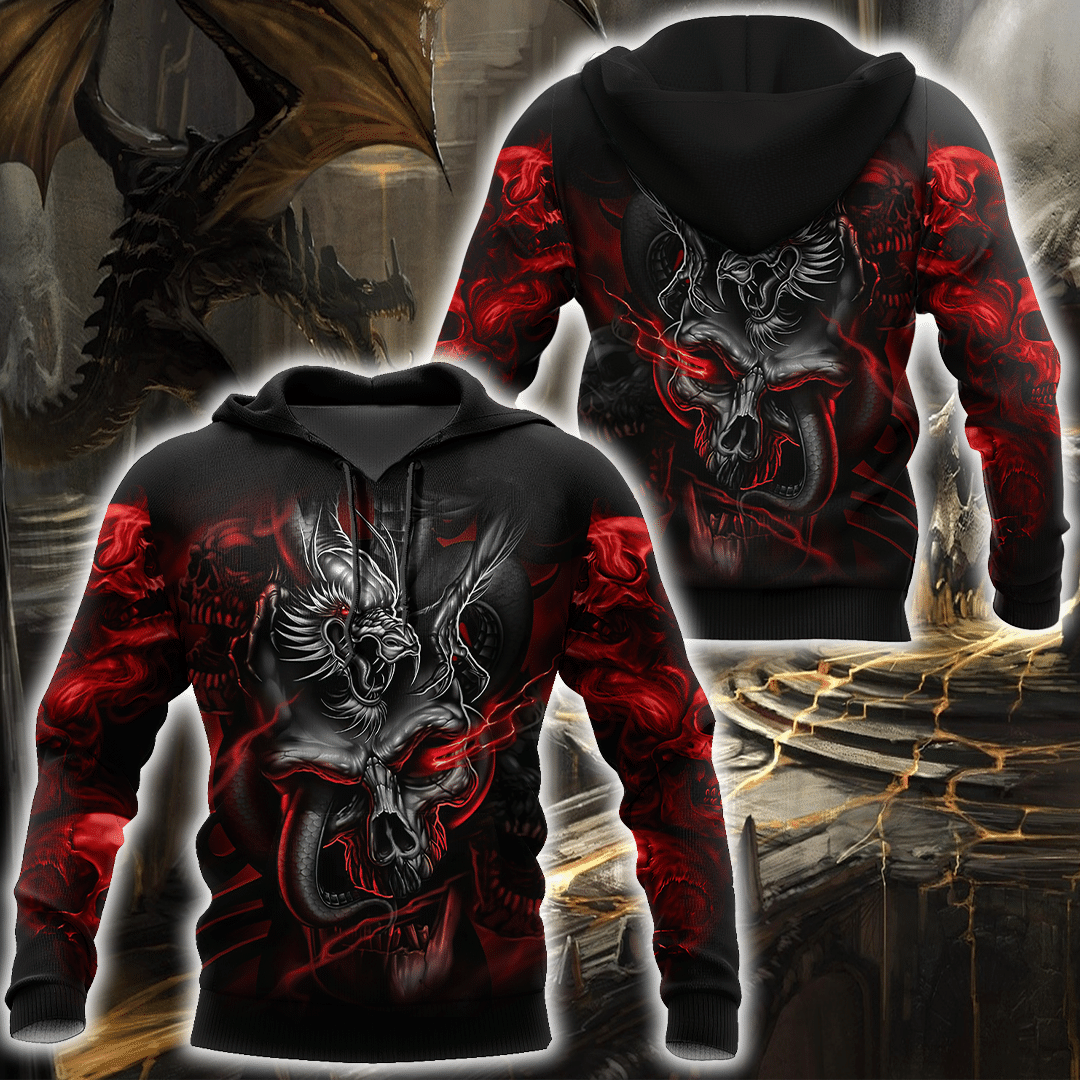 Red Dragon Skull Awesome 3D Printed Sublimation Hoodie Hooded Sweatshirt Comfy Soft And Warm For Men Women S to 5XL CTC1501213 Hoodie Fashion