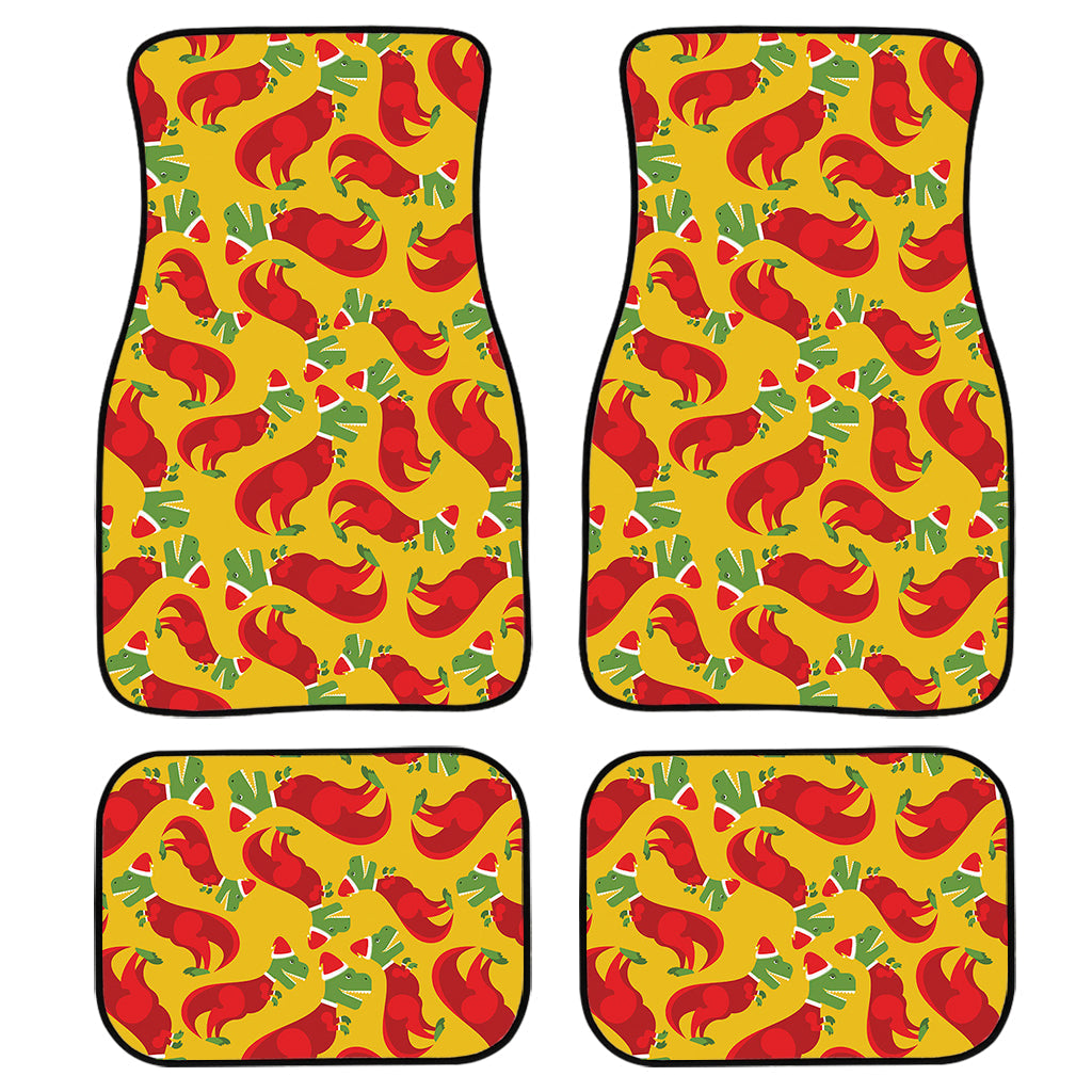 Santa Claus T-Rex Christmas Dino Print Front And Back Car Floor Mats, Front Car Mat