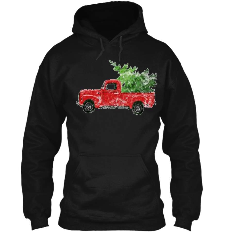 Vintage Christmas Classic Truck  With Snow And Tree Pullover Hoodie  Christmas Gift Ideas
