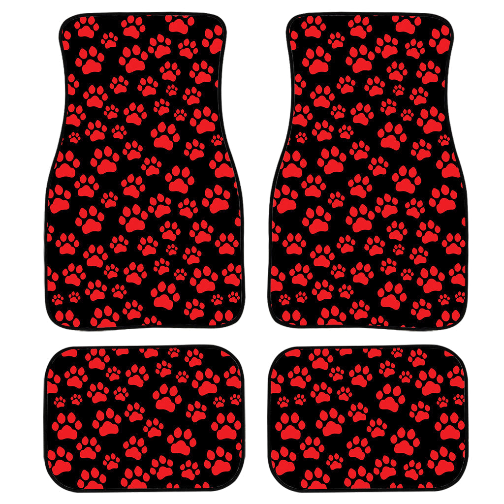 Red And Black Paw Pattern Print Front And Back Car Floor Mats, Front Car Mat