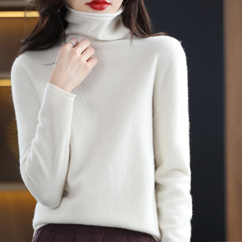 Sweater women’s 100% pure wool solid color turtleneck loose version is thin and piled collar knitted bottoming shirt alx