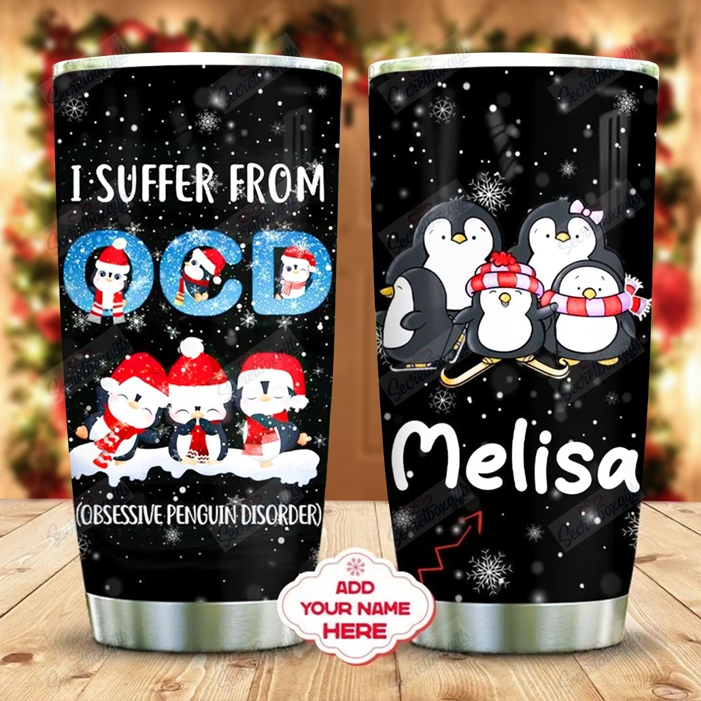 Penguin Christmas Personalized Dac191089 Stainless Steel Tumbler Customize Name, Text, Number