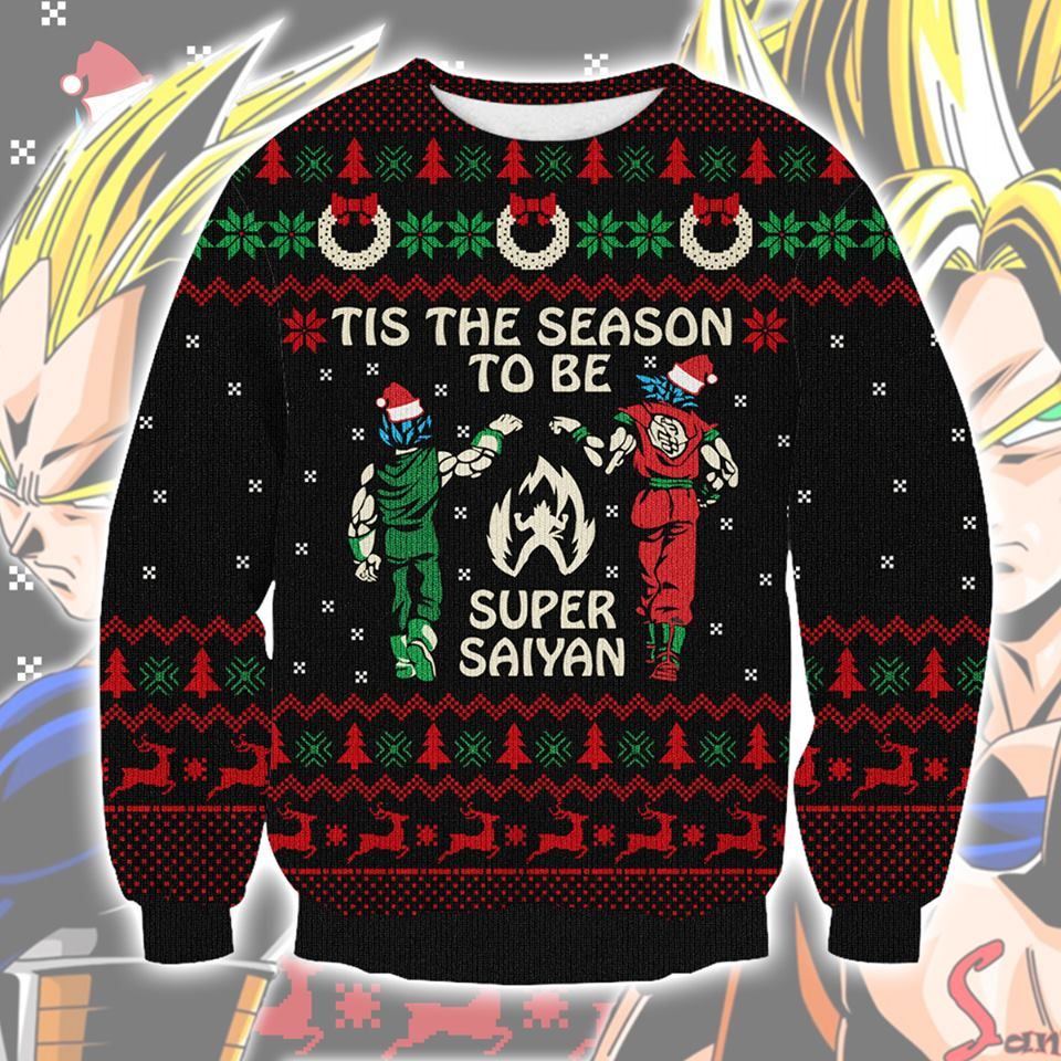 Super Saiyan Knitting Pattern 3D Print Ugly Christmas Sweatshirt