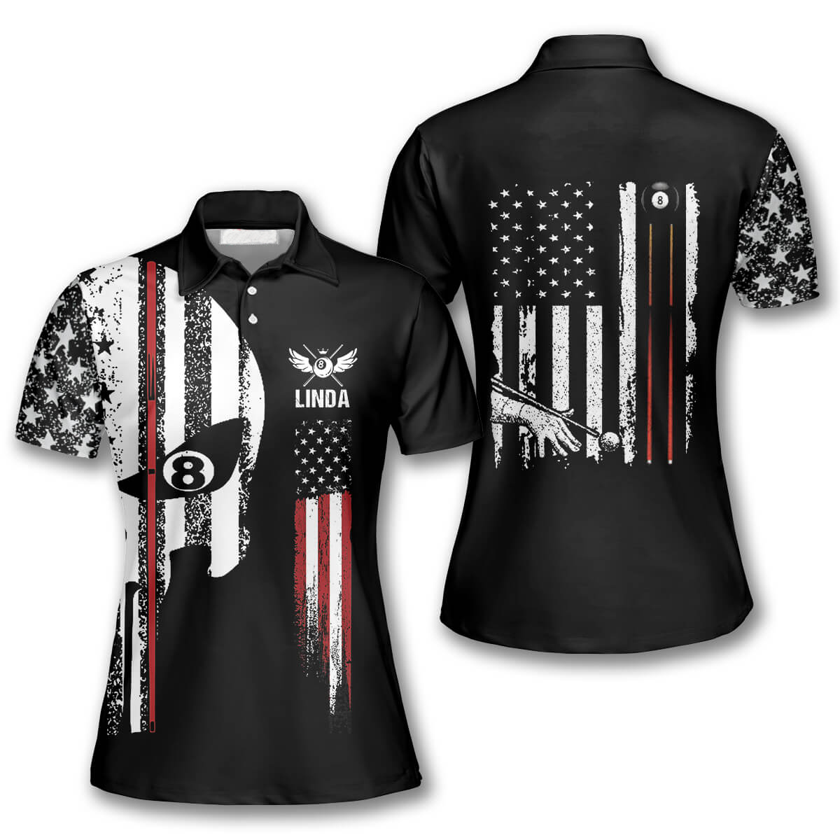 3D All Over Print Billiard Punisher Skull Flag Custom Billiard Polo Shirts For Women