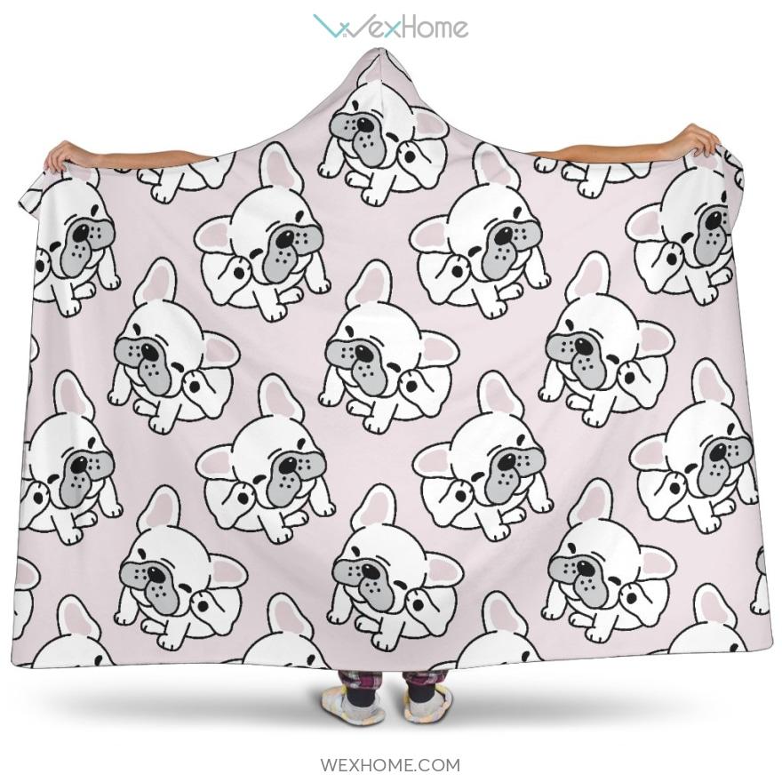 Cute French Bulldog Pattern Hooded Blanket