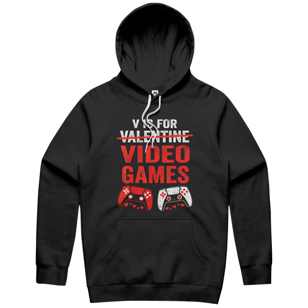 V Is For Video Games Funny Valentines Day Gamer Boy Men Gift Hoodie