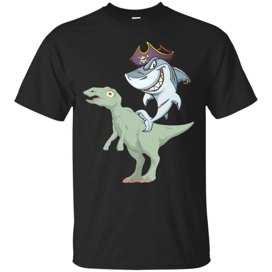 Shark Pirate Riding A T-rex Dinosaur Funny Gift Shirt