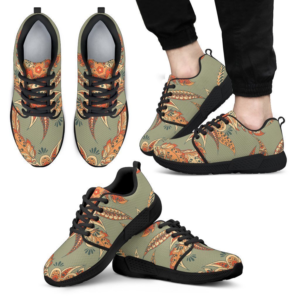 Vintage Orange Bohemian Floral Print Men’S Athletic Shoes