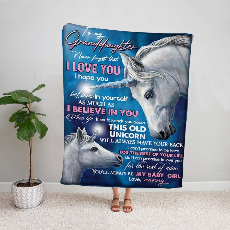 White unicorn to my granddaughter never forget that i love you vertical fleece blanket/ sherpa blanket