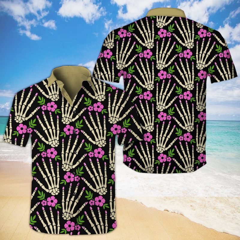 Skull Tropical Hawaii Graphic Print Short Sleeve Hawaii Casual Shirt Ha63630