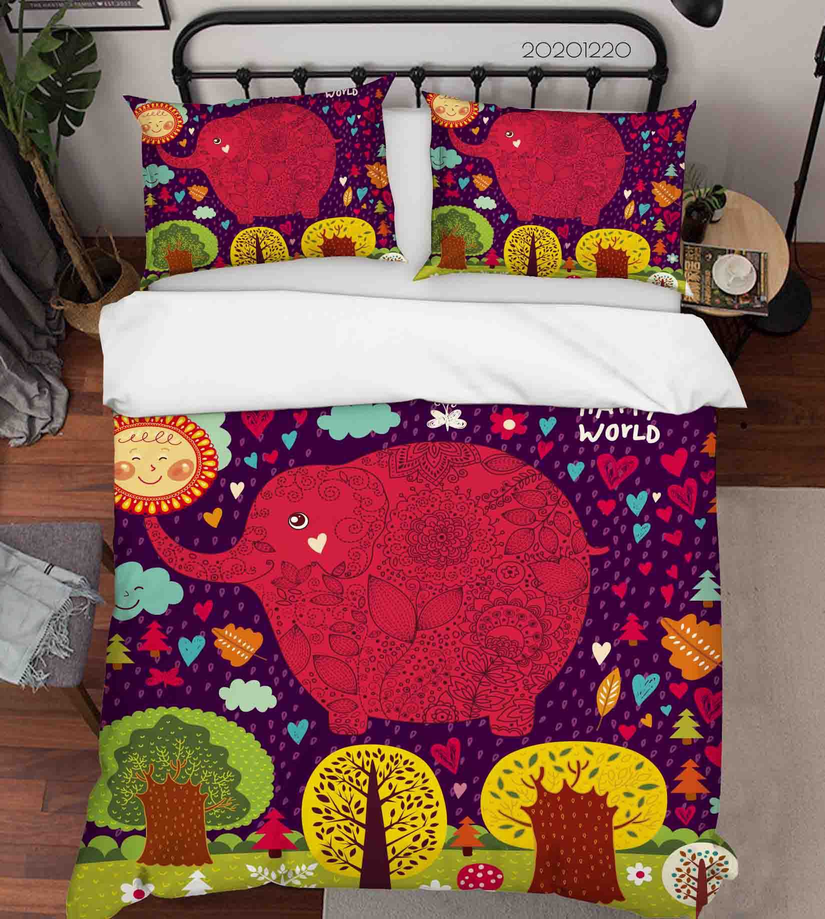 3D Hand Drawn Animal Elephant Forest Quilt Cover Set Bedding Set Duvet Cover Pillowcases 145 Lqh