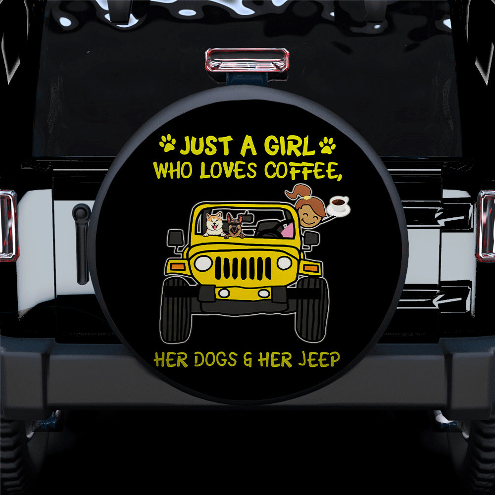 Just A Girl Who Love Coffee And Her Dogs Jeep Yellow Car Spare Tire Covers Gift For Campers