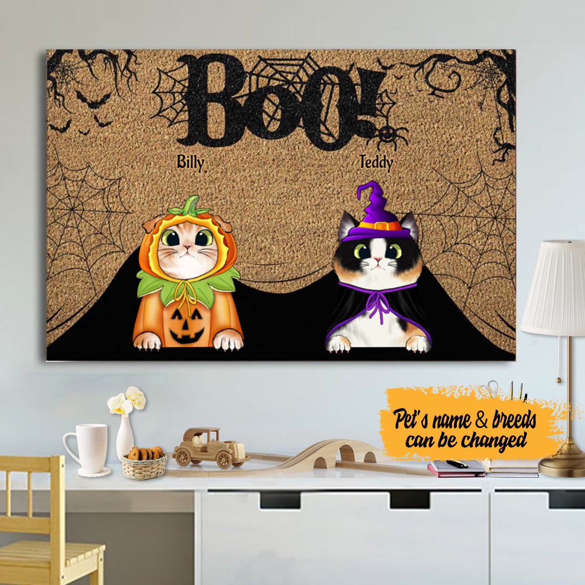 Customized Pet’S Name & Breeds Boo Magical Pet Witch Lover Spooky Halloween Funny Pumpkin Pet Lover Paper Poster No Frame/ Wrapped Canvas Wall Decor