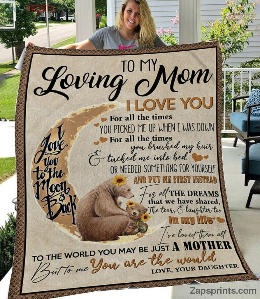 Gift For Mom – To My Mom – Bear – I Love You To The Moon And Back – Blanket