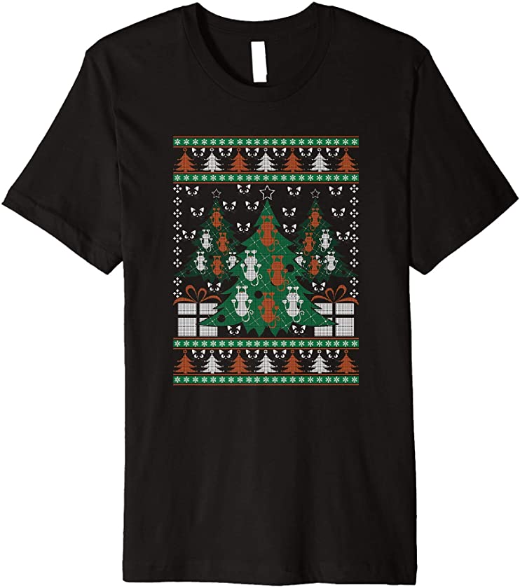 Owner Gifts Ugly Christmas Kitten Paws Xmas Tree Holiday Premium T-Shirt