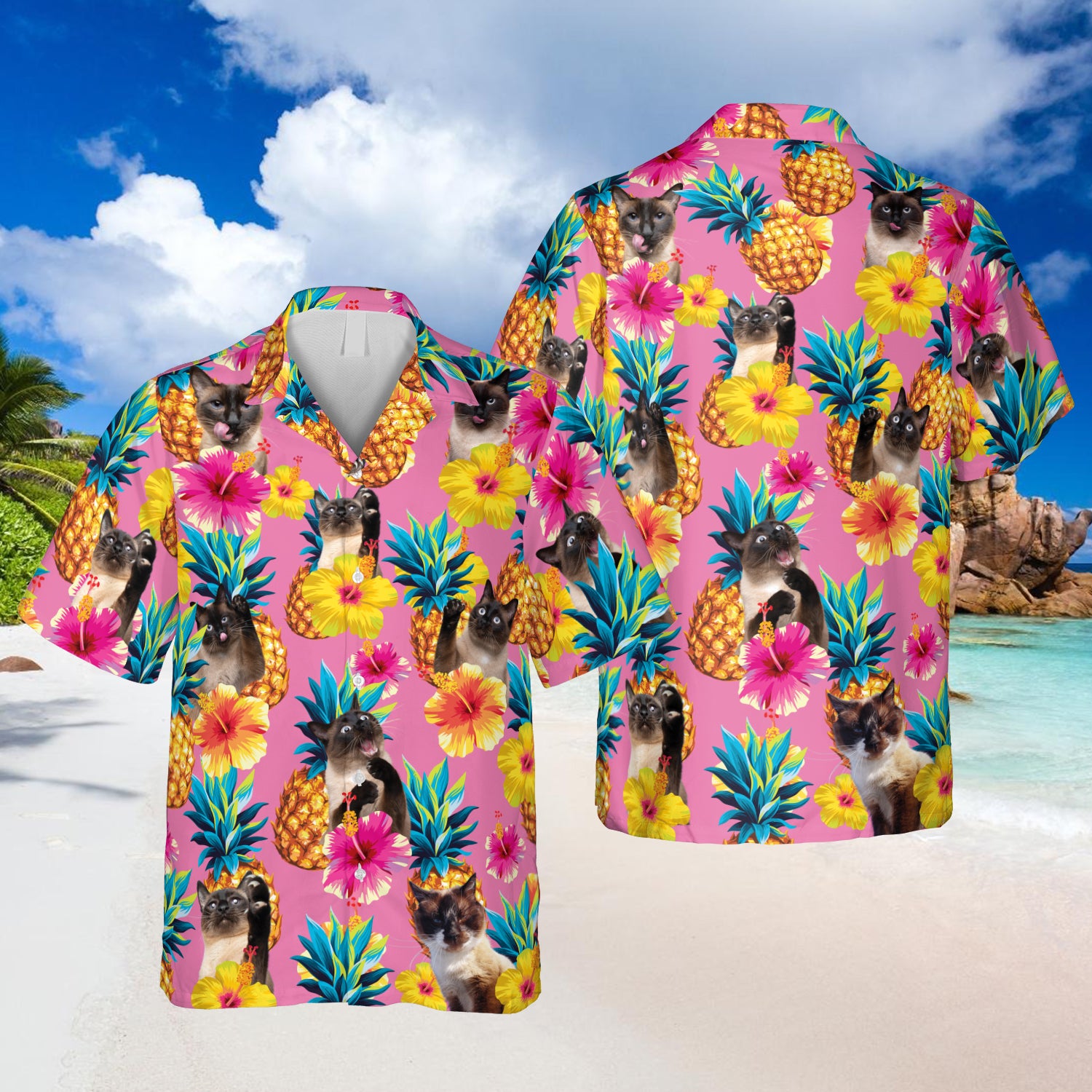 Siamese Kitties Pink Hawaii Magnum Pi Clothing Ha96026