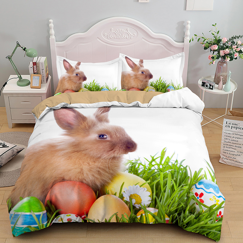 Cartoon Easter Rabbit With Egg 3D Lovely Bedding Set Duvet Cover Sets Twin Full Queen King Size Bedclothes For