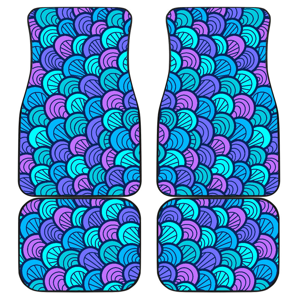 Teal Pink Mermaid Scales Pattern Print Front And Back Car Floor Mats, Front Car Mat