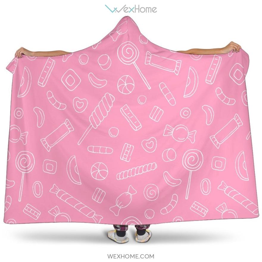 Sweet Candy Pink Background Hooded Blanket