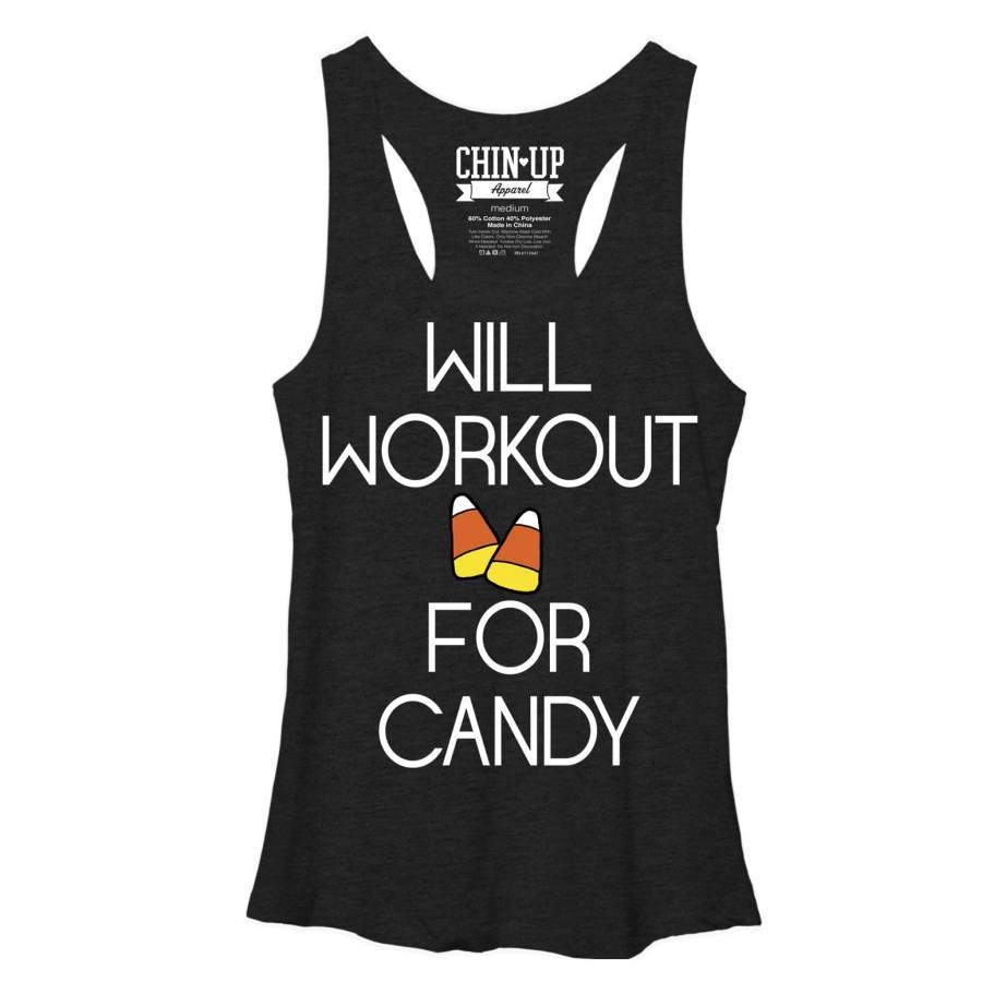 CHIN UP Women’s Will Workout for Candy  Racerback Tank Black Heather