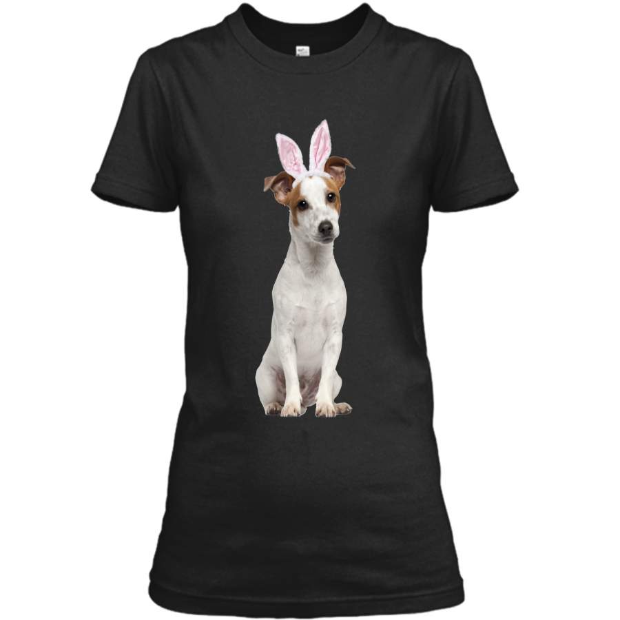 Jack Russell Wearing Easter Bunny Ears Dog T-Shirt Ladies Custom