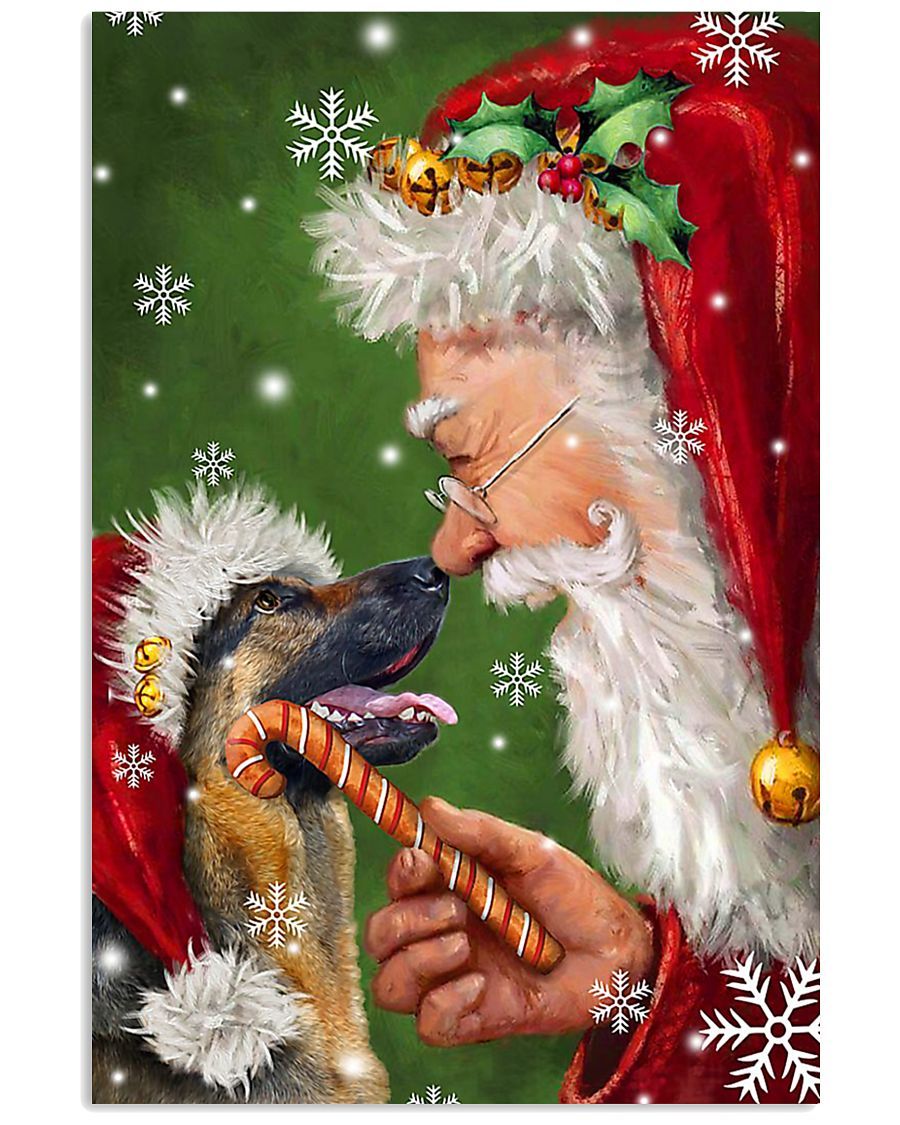 German Shepherd Smile With Santa Christmas poster canvas