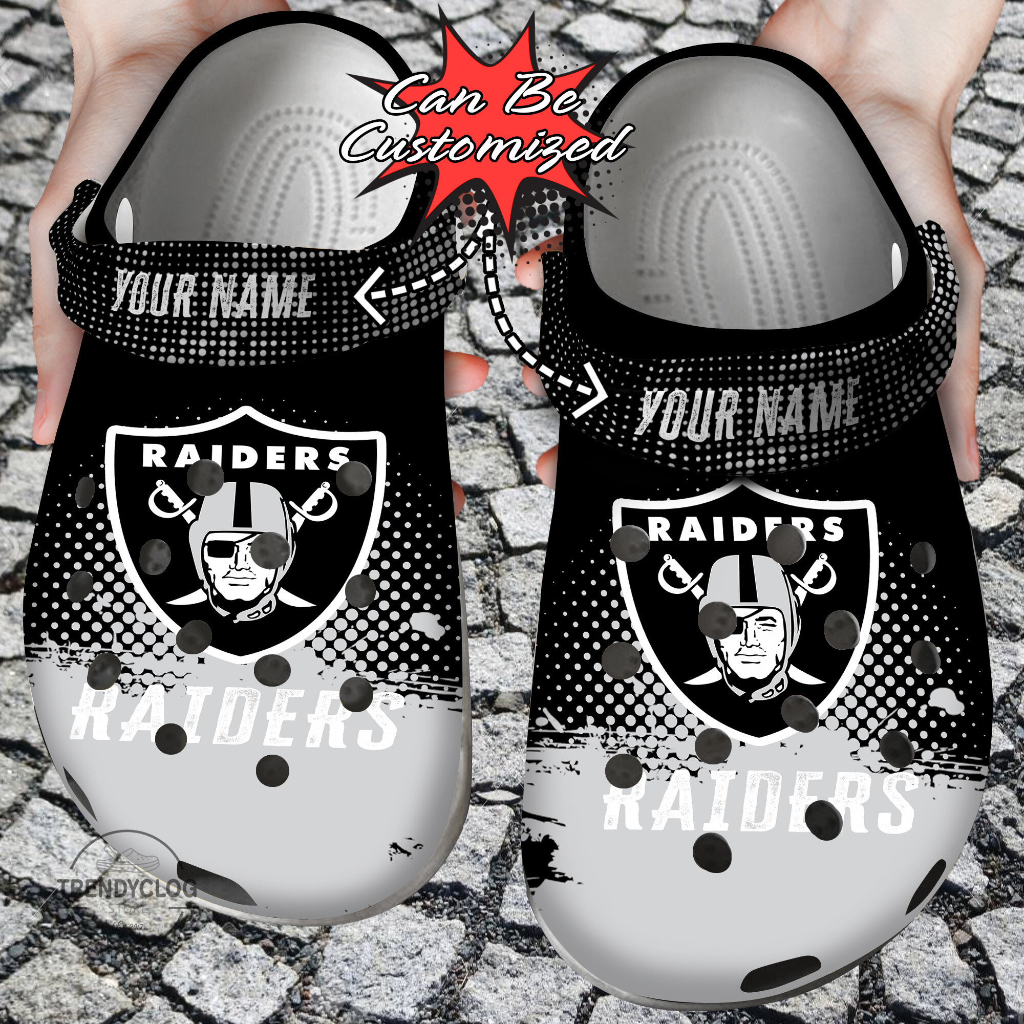 Football Crocss Personalized Lv Raiders Half Tone Drip Flannel Clog Shoes For Men Women Kids