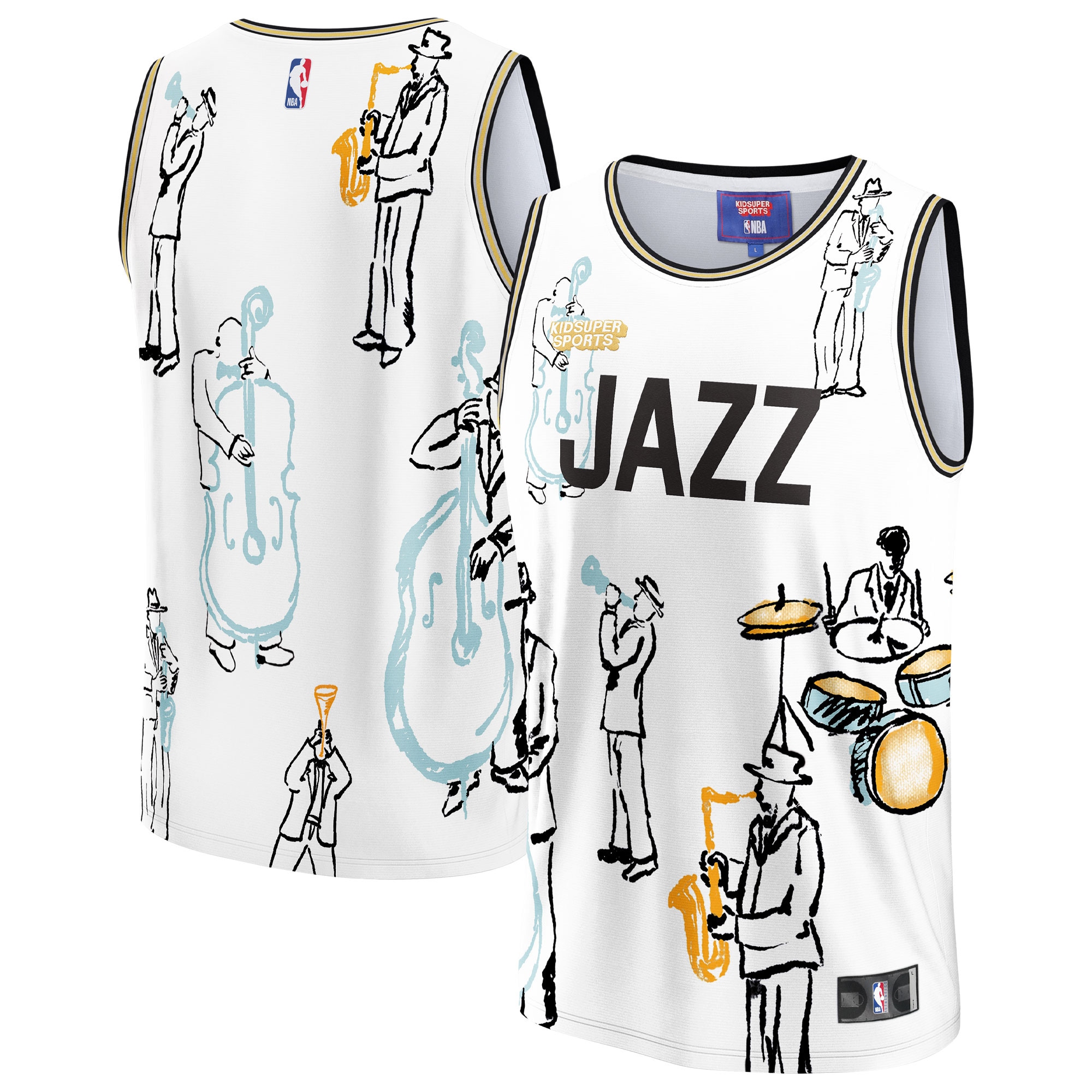 Utah Jazz NBA & KidSuper Studios by Unisex Hometown Jersey – White