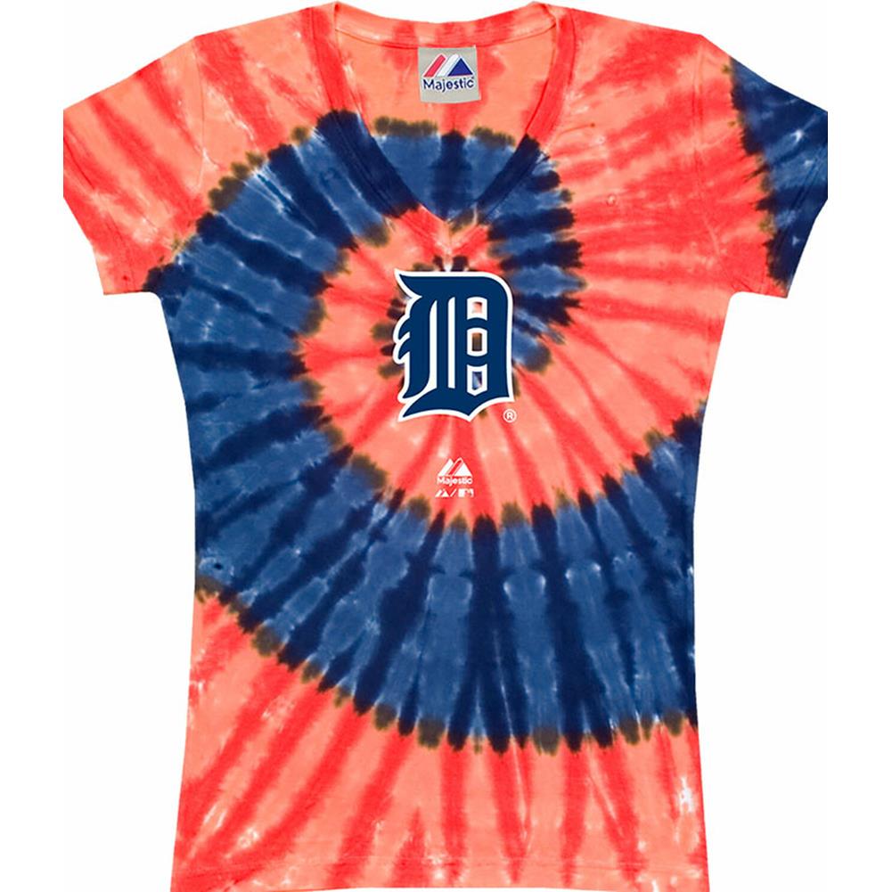 Detroit Tigers Spiral V Tie-Dye Juniors Long Length T-Shirt