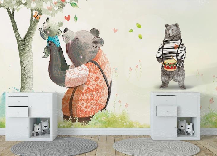 3D Hand Drawn Animal Bear Family Tree Wall Mural Wallpaper Lqh 318