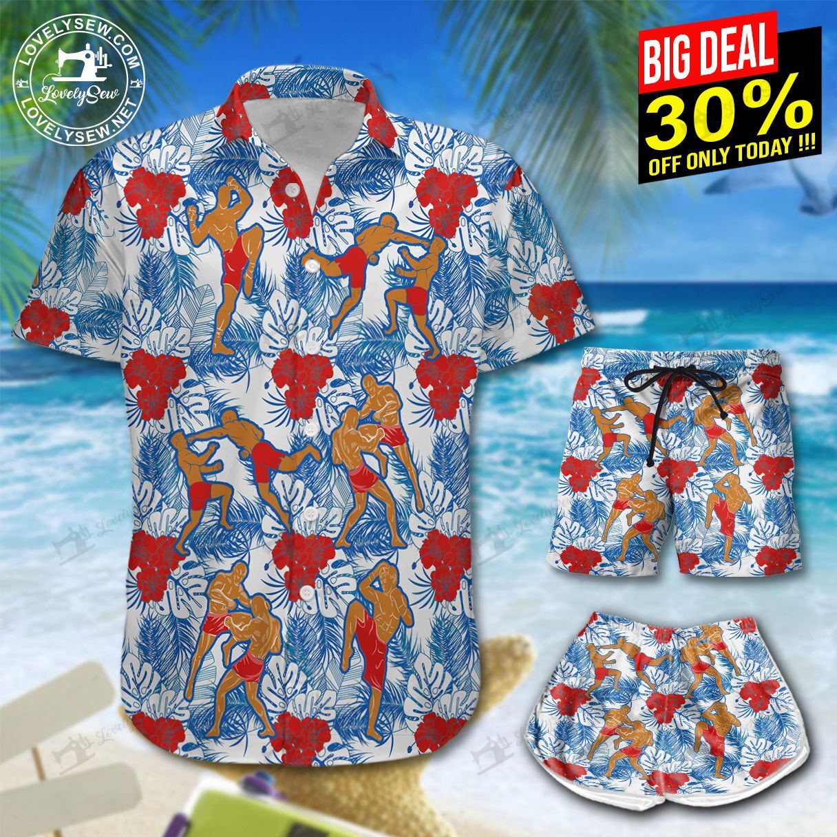 Kickboxing Hibiscus Hawaiian Shirt Shorts Ha1386