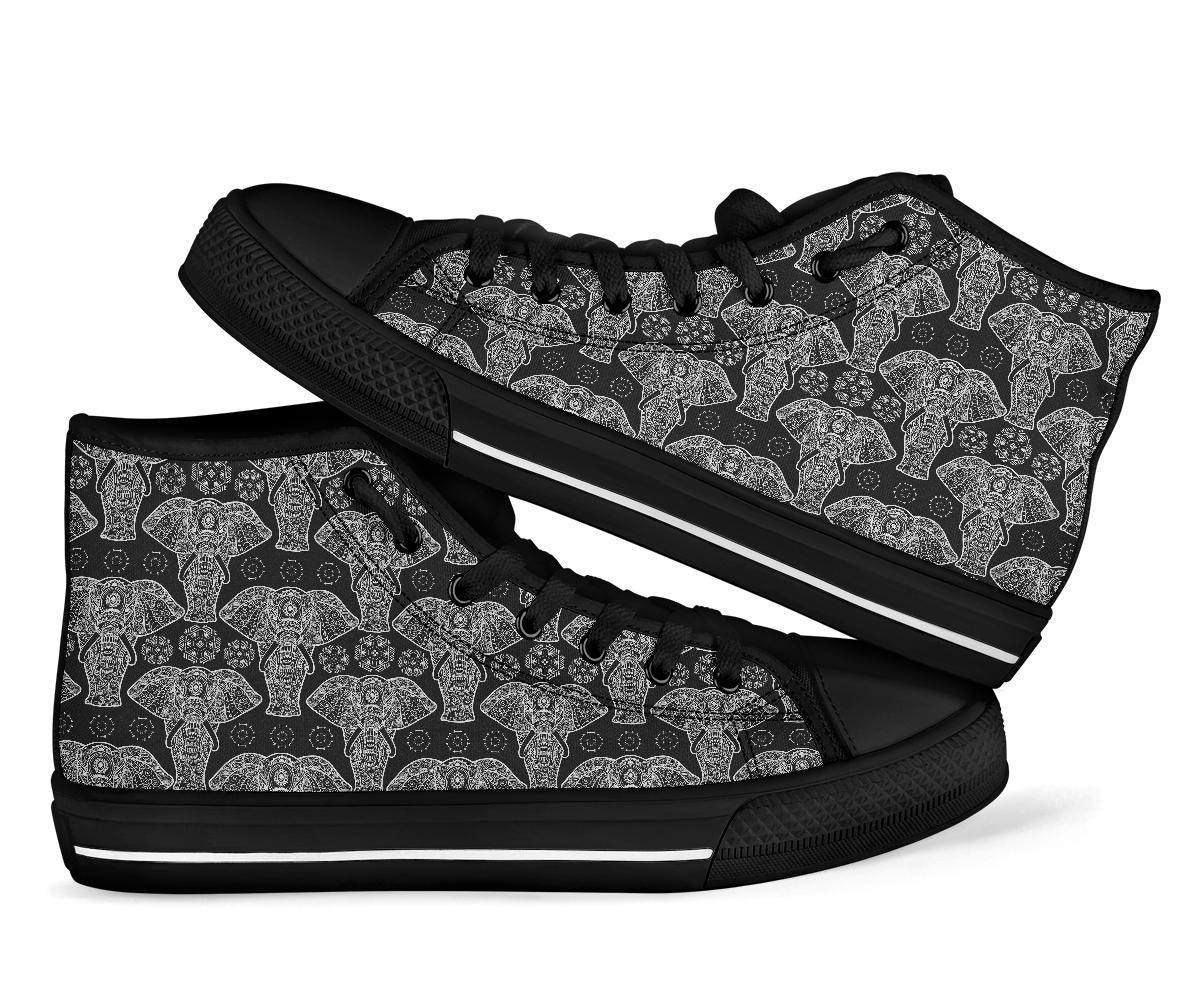 Black Elephant Mandala High Top Shoes