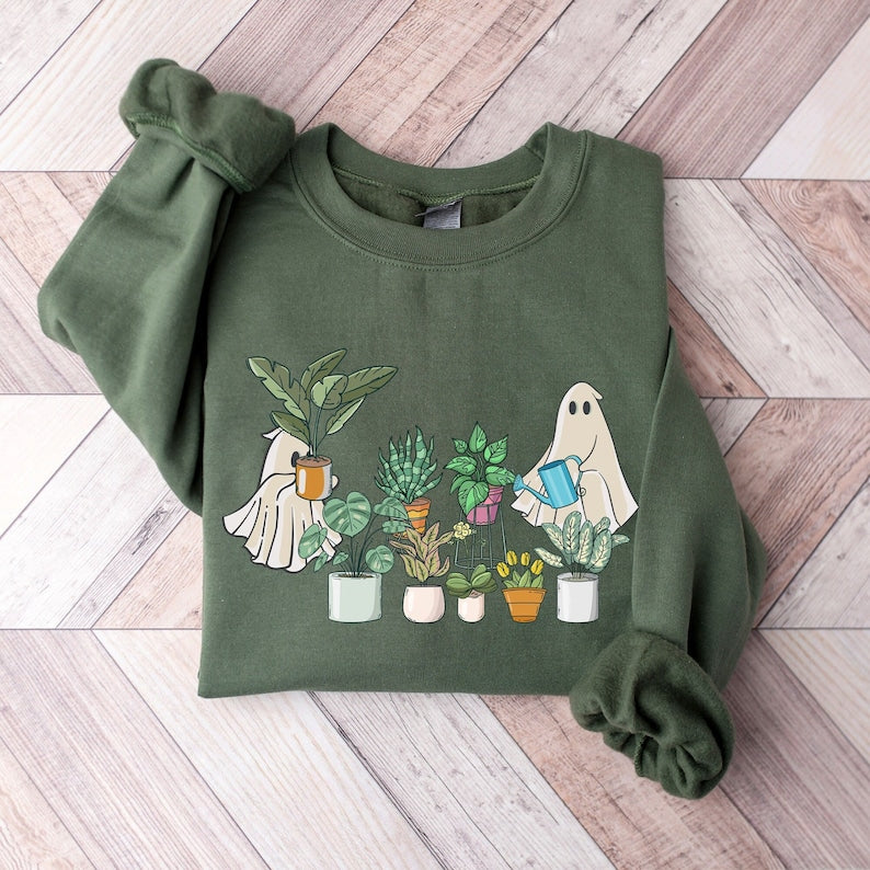 Ghost Plant Lady Halloween Sweatshirt Halloween 2D Crewneck Sweatshirt All Over Print Sweatshirt For Women Sweatshirt For Men Sws4807