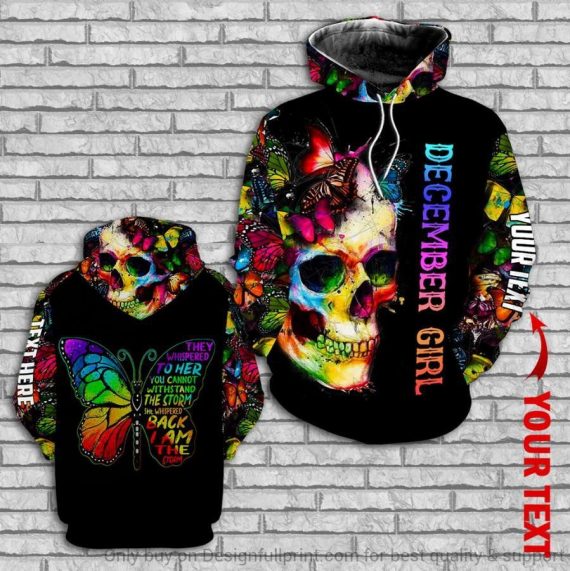 Skull Gift For Butterfly Lover December Girl Skull Butterflies Personalized Unisex Hoodie Hg