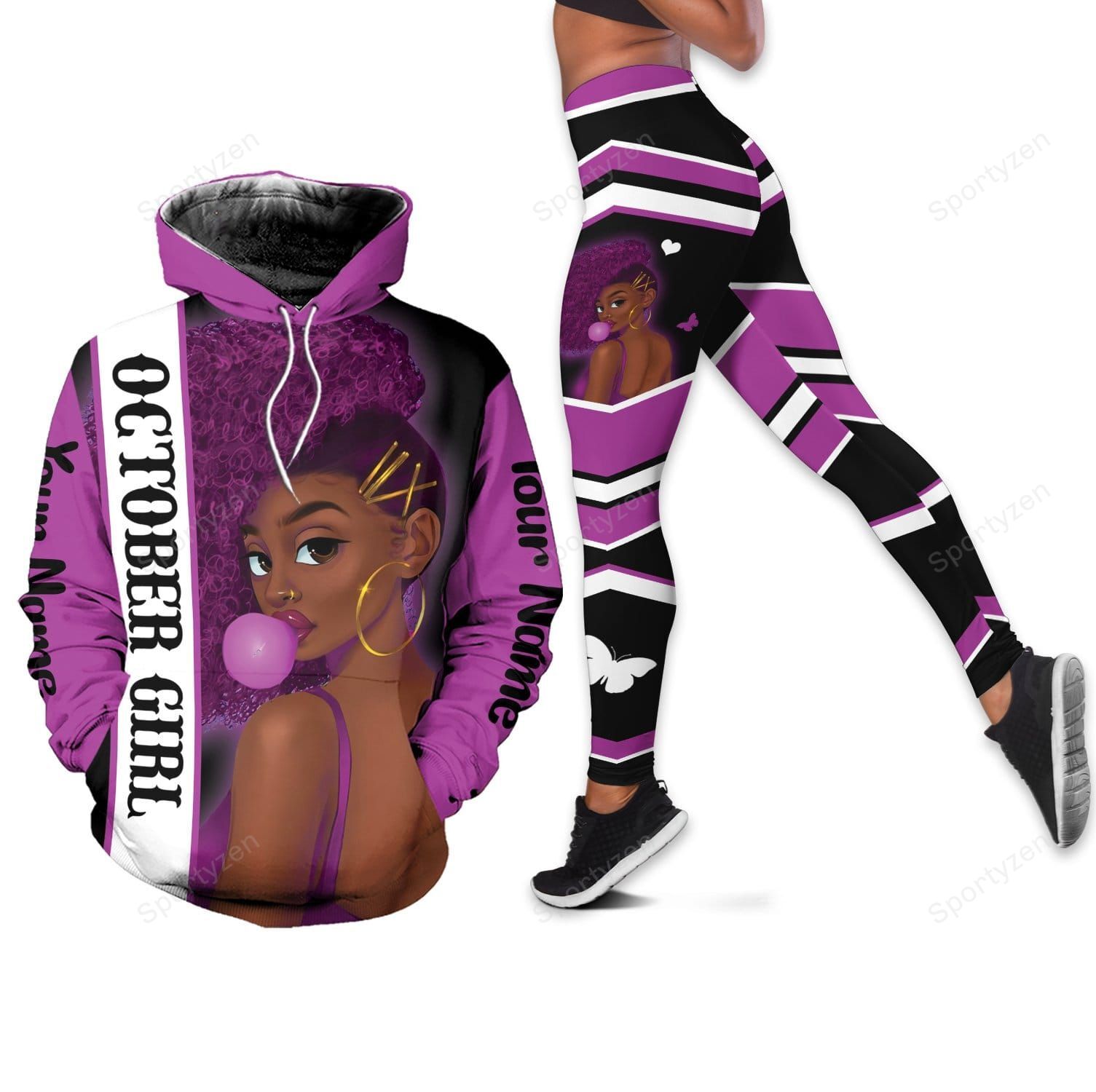 Personalized Purple Sweet October Girl Birthday Hoodie 3D – Leggings #120121H