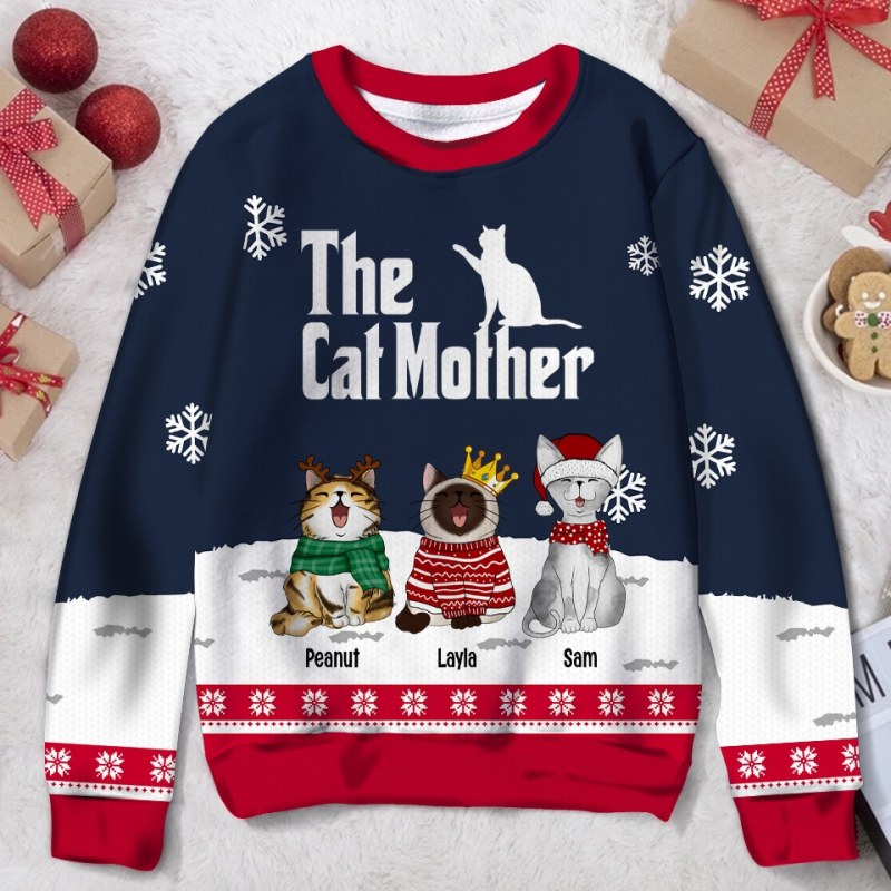 The Catfather Catmother & Cool Cats, Personalized Custom Cat Ugly Christmas Sweater, Christmas Gift For Cat Owners, Cat Lovers