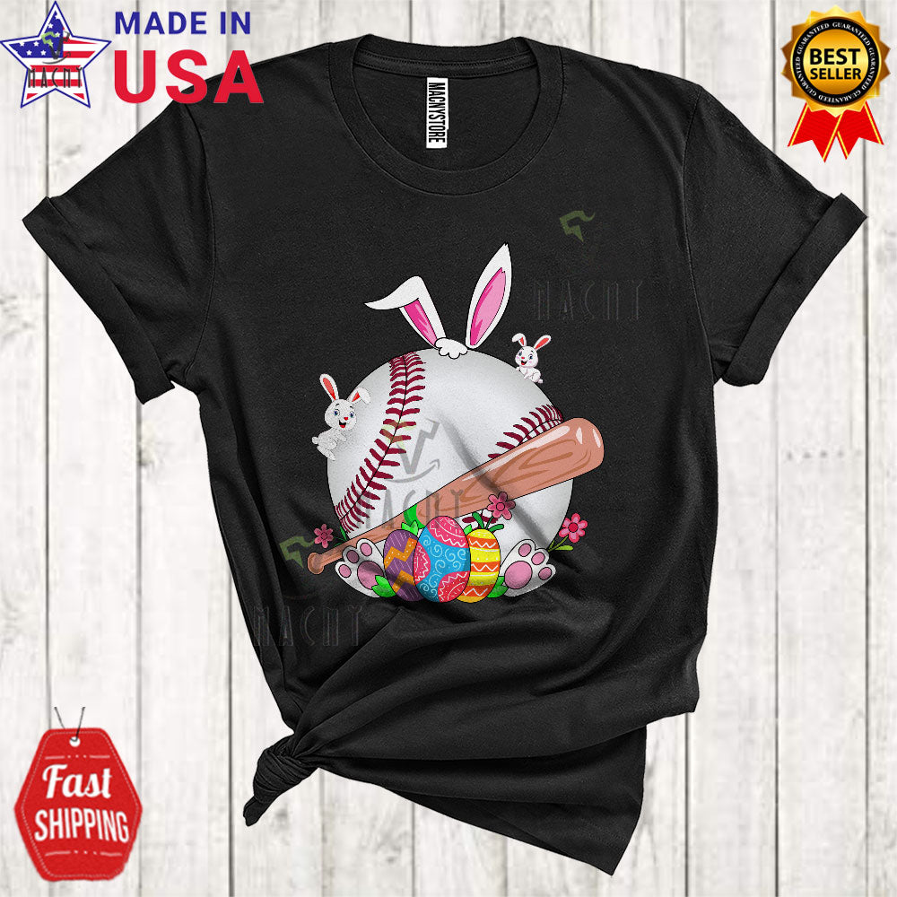 Bunny Baseball Team Funny Cool Easter Egg Hunt Lover Matching Baseball Sport Playing Player T-Shirt