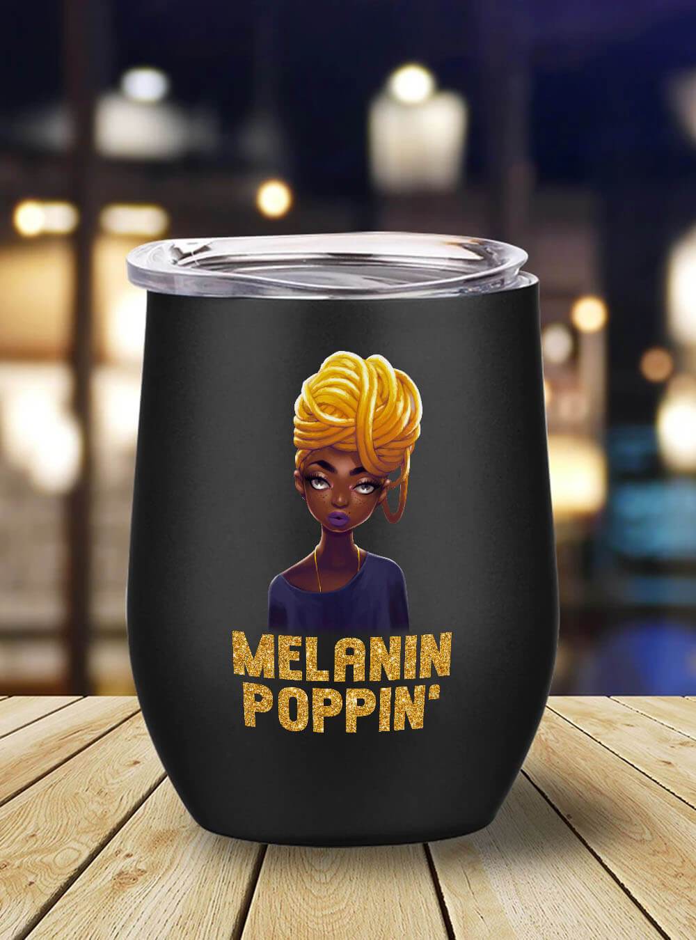 African American Tumbler Melanin Poppin’ Black Woman Stainless Steel Wine Tumbler Mug Black History Month Gift Ideas BPS5992