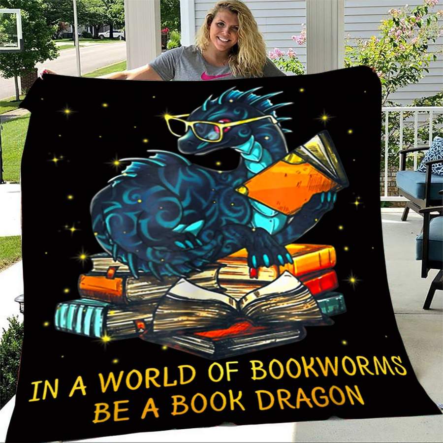 Custom Blanket In A World Of Bookworms Be a Book Dragon Blanket – Fleece Blanket