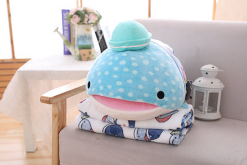 Cartoon Shark Pillow Quilt Purpose Multifunctional Car Folding Blanket Office Sofa Whale Nap Pillow Cushion Air Conditioner alx