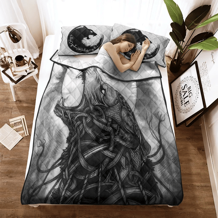 Viking Norse Mythology Nordic Wolf Tattoo Quilt Bed Set #V ...