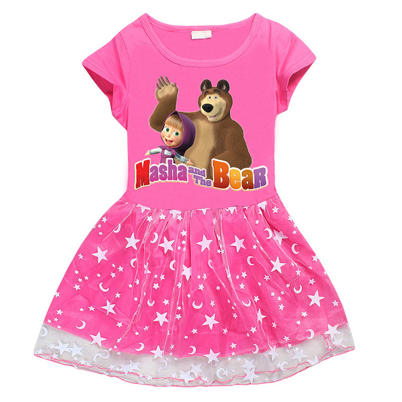 Summer Kids Dresses for Girls Cartoon girl and The Bear Short Sleeve Princess Dress Toddler Children Costume Children Clothes alx