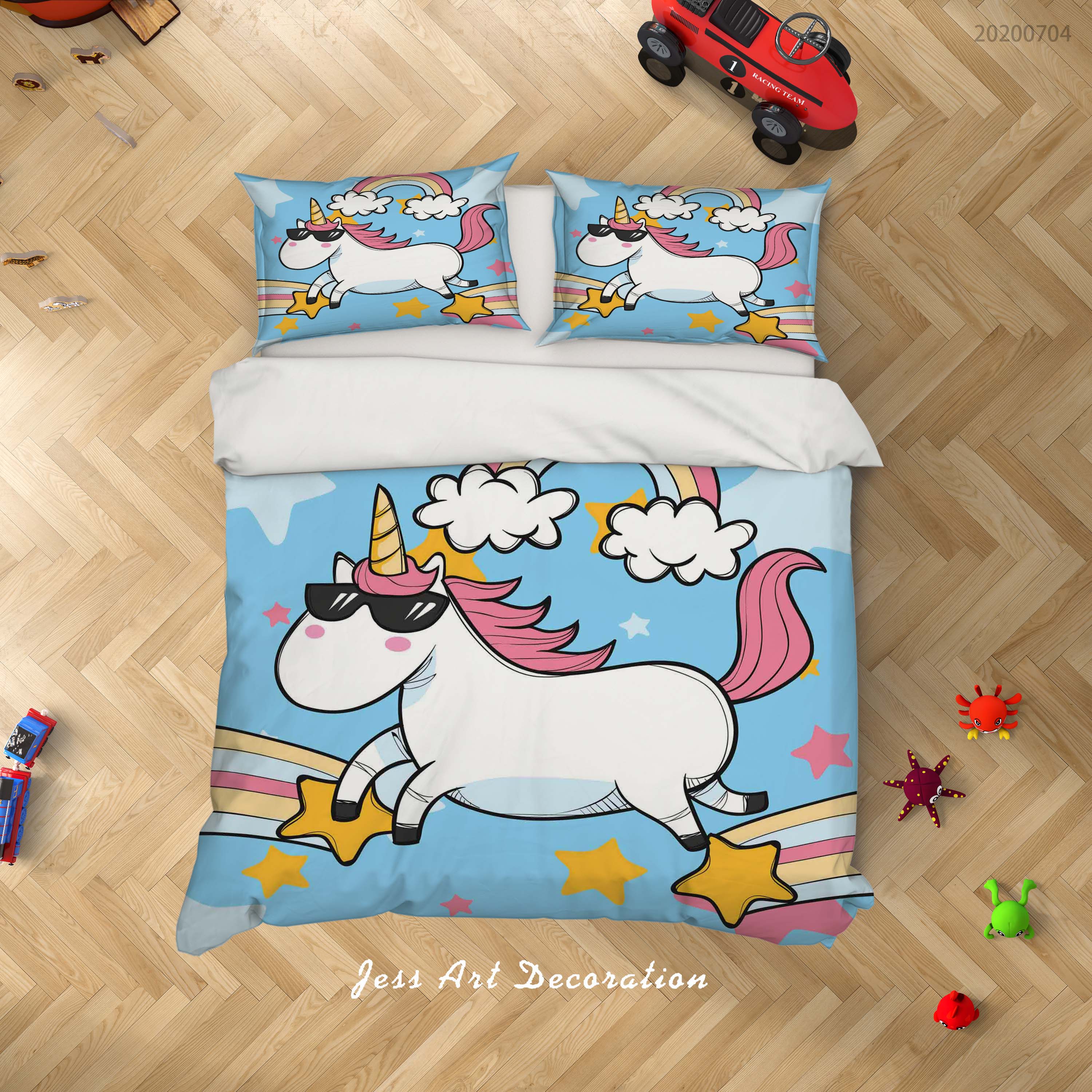 3D Blue Star Rainbow Unicorn Quilt Cover Set Bedding Set Duvet Cover Pillowcases Sf147