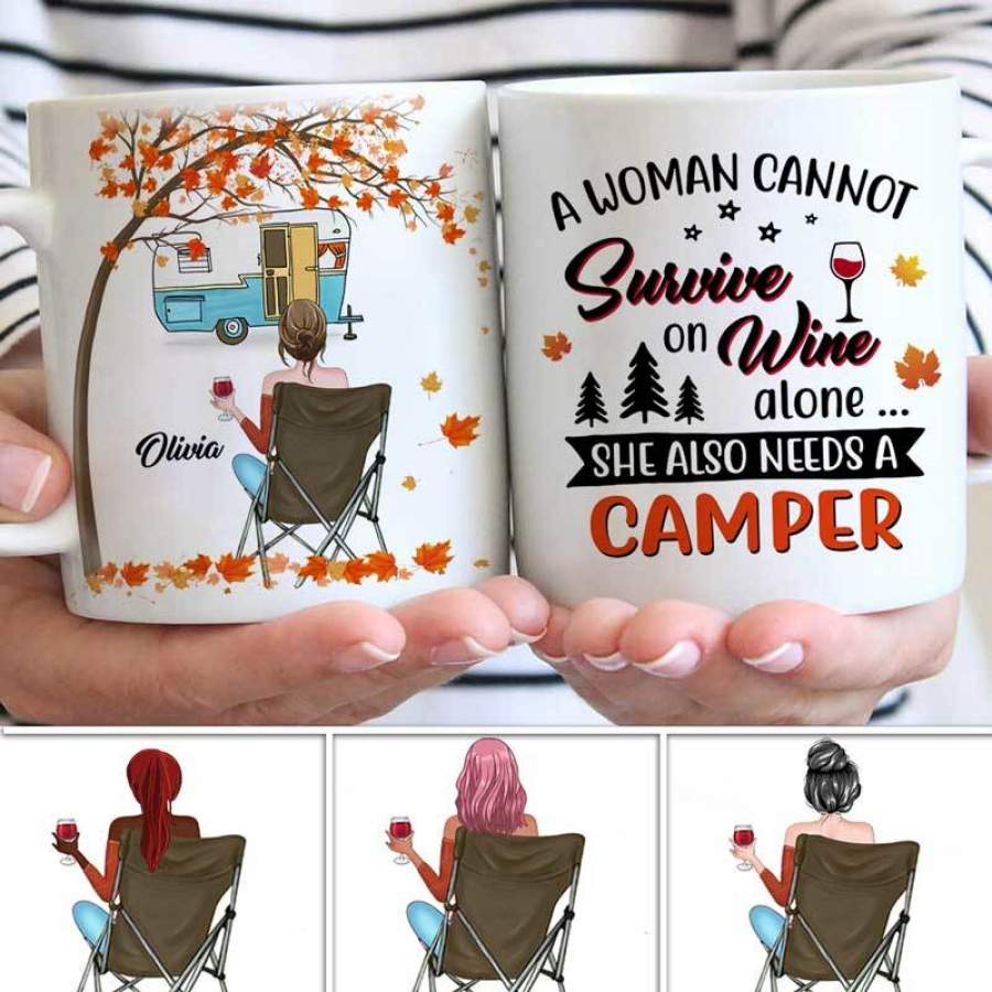 Fall Season Girl Camping Wine Personalized Mug